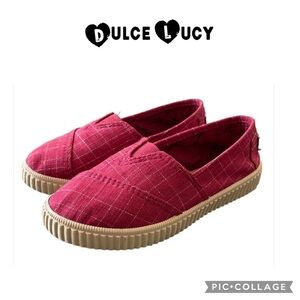 Dulce Lucy girls plaid red canvas slip on espadrilles shoes size 33 or 2